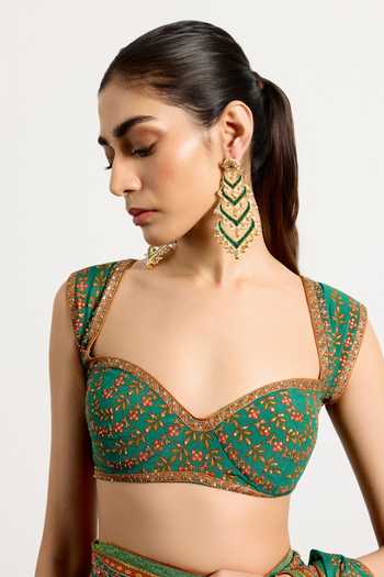 RI.Ritu Kumar_Green Silk, Chinon Sweetheart Prisha Printed Saree With Unstitched Blouse Piece _Online_at_Aza_Fashions