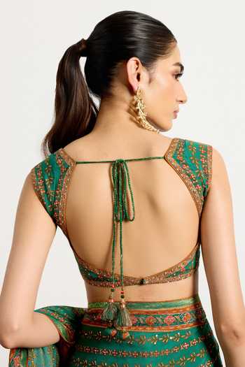 Buy_RI.Ritu Kumar_Green Silk, Chinon Sweetheart Prisha Printed Saree With Unstitched Blouse Piece _Online_at_Aza_Fashions