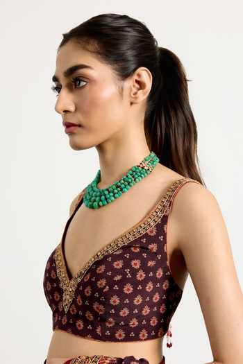 RI.Ritu Kumar_Multi Color Silk, Crepe V-neck Bandhani Print Saree With Unstitched Blouse Piece _at_Aza_Fashions