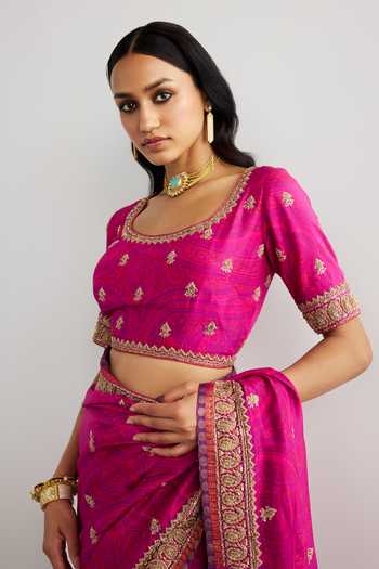 RI.Ritu Kumar_Purple Silk, Dupion Scoop Neck Printed Saree With Unstitched Blouse Piece _at_Aza_Fashions