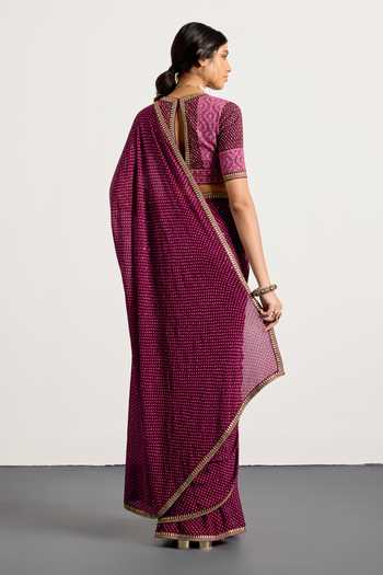 RI.Ritu Kumar Prune Prina Saree With Embroidered Blouse 