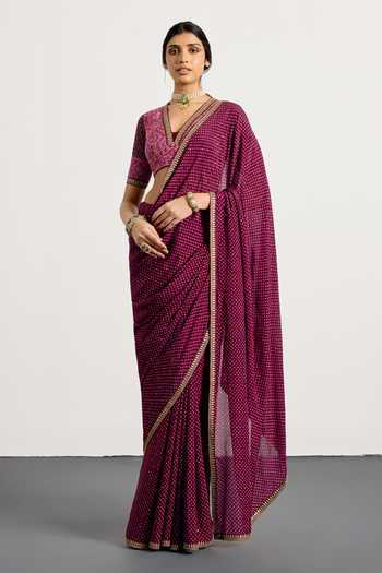 RI.Ritu Kumar Prune Prina Saree With Embroidered Blouse 