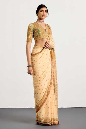 RI.Ritu Kumar_Multi Color Crepe, Viscose, Rayon, Chinon Gaj Embroidered Saree With Blouse _Online_at_Aza_Fashions