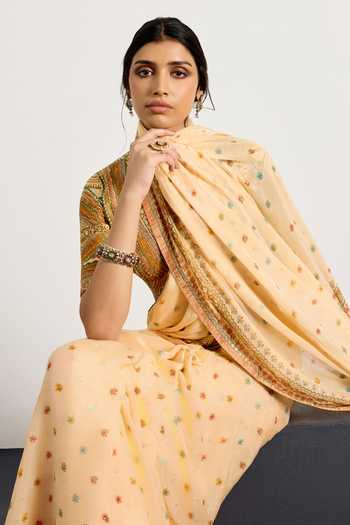Buy_RI.Ritu Kumar_Multi Color Crepe, Viscose, Rayon, Chinon Gaj Embroidered Saree With Blouse _Online_at_Aza_Fashions