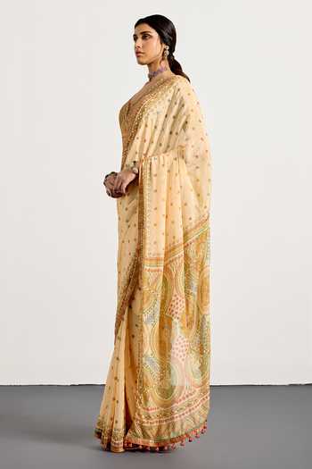 Shop_RI.Ritu Kumar_Multi Color Crepe, Viscose, Rayon, Chinon Gaj Embroidered Saree With Blouse _Online_at_Aza_Fashions
