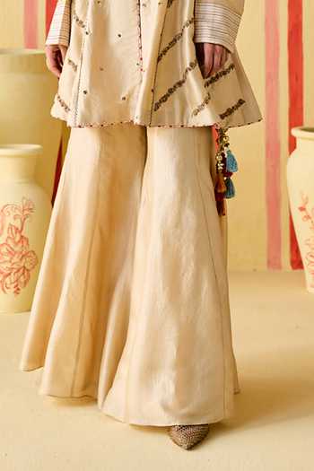 Studio Bagechaa_Gold Silk Round Neck Trisha Embroidered Kurta And Sharara Set _Online_at_Aza_Fashions