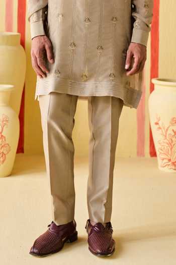 Studio Bagechaa_Beige Organza, Chanderi, Tissue Aarit Embroidered Kurta Set _Online_at_Aza_Fashions