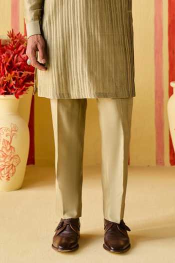 Studio Bagechaa Brown Chanderi, Net Shaurya Pintuck Kurta Set Online at Aza Fashions Studio Bagechaa_Brown Chanderi, Net Shaurya Pintuck Kurta Set _Online_at_Aza_Fashions