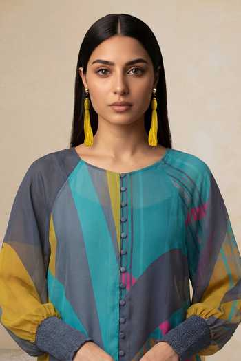 Satya Paul_Multi Color Organza, Viscose Round Neck Golden Siesta Tunic _at_Aza_Fashions