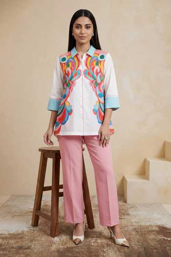 Satya Paul_White Cotton Collared Misty Fountain Shirt _Online_at_Aza_Fashions