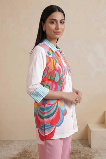 Buy_Satya Paul_White Cotton Collared Misty Fountain Shirt _Online_at_Aza_Fashions
