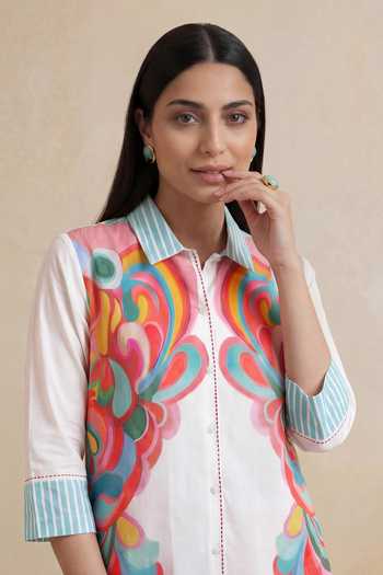 Satya Paul_White Cotton Collared Misty Fountain Shirt _at_Aza_Fashions