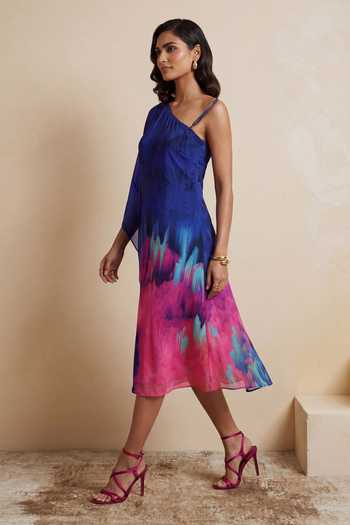 Buy_Satya Paul_Blue Crepe, Viscose One Shoulder Midnight Song Kaftan _Online_at_Aza_Fashions