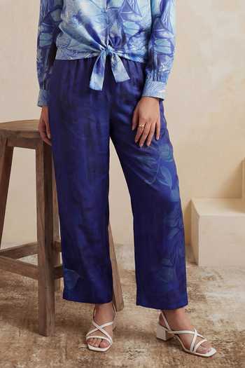 Satya Paul_Blue Chanderi Collared Misty Vein Shirt And Pant Set _Online_at_Aza_Fashions