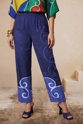 Satya Paul_Blue Crepe, Viscose Amber Fern Pant _Online_at_Aza_Fashions