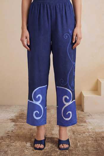Buy_Satya Paul_Blue Crepe, Viscose Amber Fern Pant _Online_at_Aza_Fashions