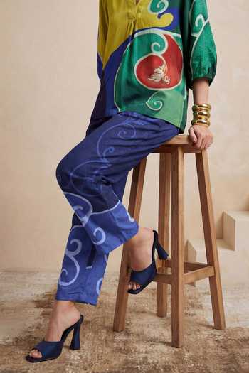 Shop_Satya Paul_Blue Crepe, Viscose Amber Fern Pant _Online_at_Aza_Fashions