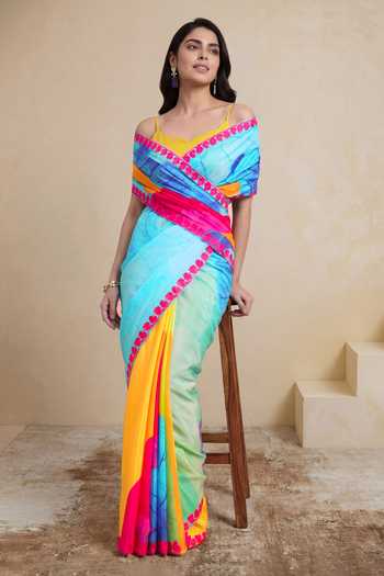 Buy_Satya Paul_Multi Color Silk, Crepe Art Deco Print Saree _Online_at_Aza_Fashions