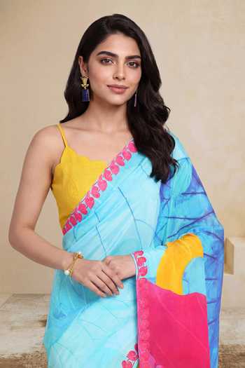 Shop_Satya Paul_Multi Color Silk, Crepe Art Deco Print Saree _Online_at_Aza_Fashions