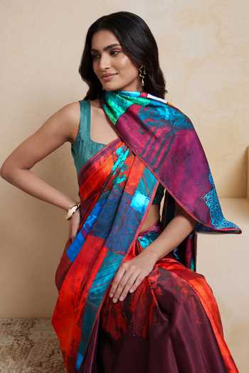 Buy_Satya Paul_Red Silk, Georgette, Satin A New Approach Printed Saree _Online_at_Aza_Fashions