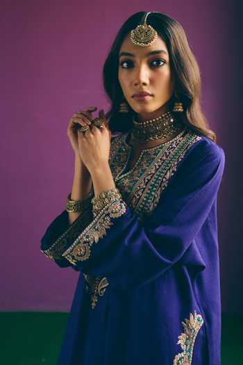 Buy_Mirasa_Blue Wool V-neck Ruhina Placement Embroidered Kurta And Pant Set 