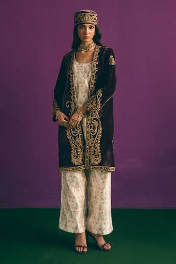 Buy_Mirasa_Brown Velvet Aaliya Embroidered Jacket _Online_at_Aza_Fashions
