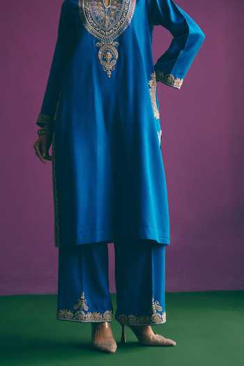 Buy_Mirasa_Blue Wool, Tissue Round Neck, Yes Safiya Pure Kurta Salwar Set 