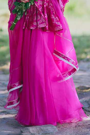 Buy_Mirasa_Pink Silk, Organza, Chanderi Isharya Pure Kurta Set _Online_at_Aza_Fashions