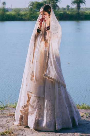 Mirasa_Silver , Organza, Tissue, Samaah Banarasi Embroidered Lehenga Set _Online_at_Aza_Fashions