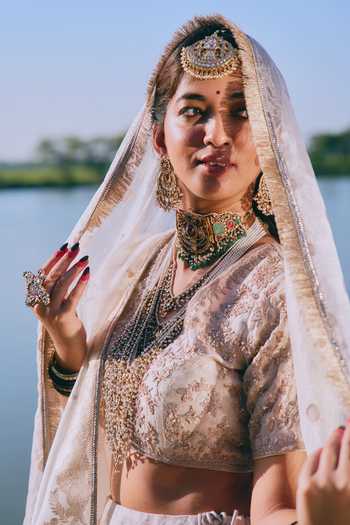 Shop_Mirasa_Silver , Organza, Tissue, Samaah Banarasi Embroidered Lehenga Set _Online_at_Aza_Fashions