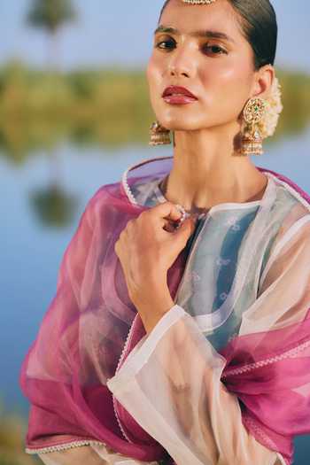 Mirasa_Green Silk, Organza, Chanderi Round Neck Saira Lehenga Set _at_Aza_Fashions