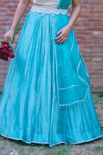 Shop_Mirasa_Blue Tissue Scoop Neck Manira Pure Banarasi Lehenga Set _Online_at_Aza_Fashions