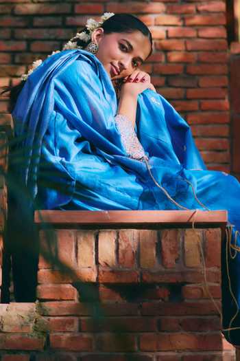 Buy_Mirasa_Blue Silk, Chanderi, Tissue Keyhole Neck, Yes Avira Pure Kurta Set 