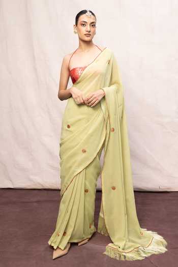 Ekaya Banaras Floral Embroidered Saree With Running Blouse 