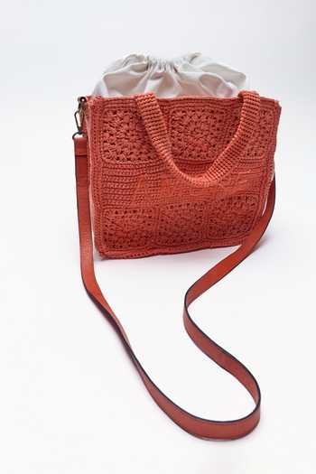 House Of Eda_Coral Adria Crotchet Mini Tote Bag _Online_at_Aza_Fashions