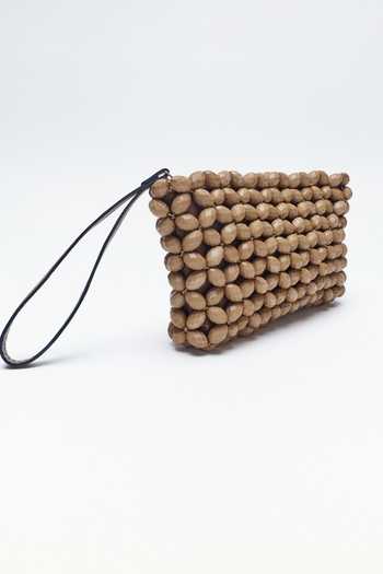 House Of Eda_Brown Renne Hand Beaded Clutch Bag _Online_at_Aza_Fashions