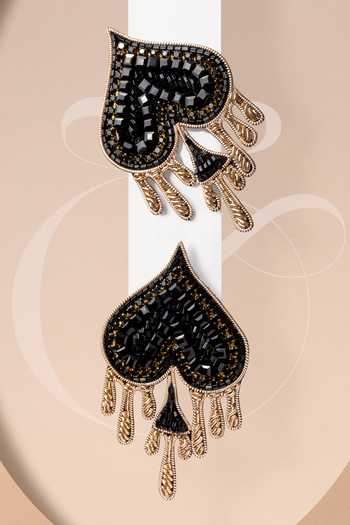 Shop_KARAARI_Black Spade Drip Earrings _Online_at_Aza_Fashions