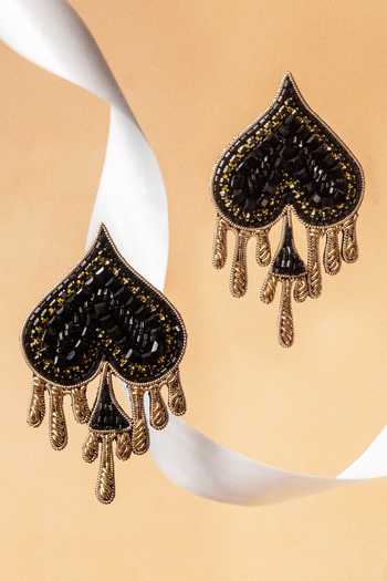 KARAARI_Black Spade Drip Earrings _Online_at_Aza_Fashions