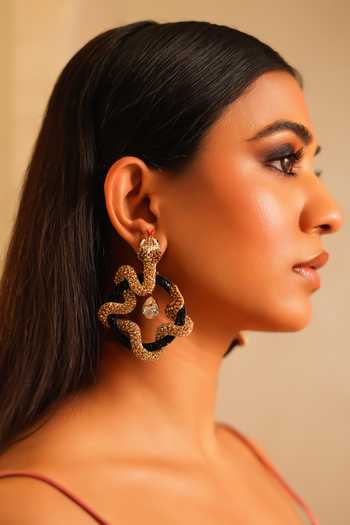 Buy_KARAARI_Black Snake Embroidered Earrings _Online_at_Aza_Fashions