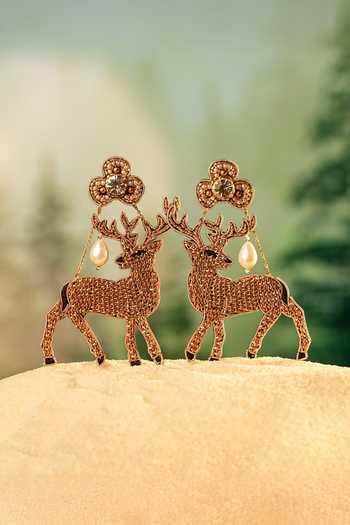 Buy_KARAARI_Gold Plated Deer Embroidered Earrings _Online_at_Aza_Fashions