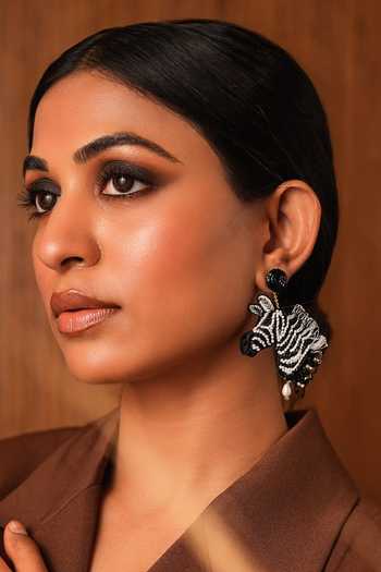 Shop_KARAARI_Black Zebra Embroidered Earrings _Online_at_Aza_Fashions
