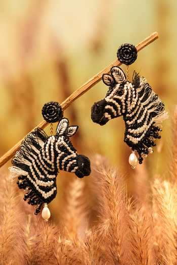 KARAARI_Black Zebra Embroidered Earrings _Online_at_Aza_Fashions
