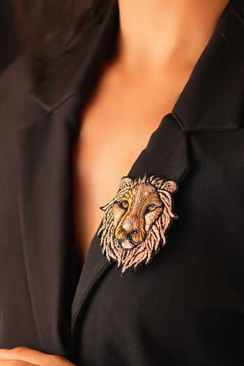 Buy_KARAARI_Black Lion Embroidered Brooch _Online_at_Aza_Fashions