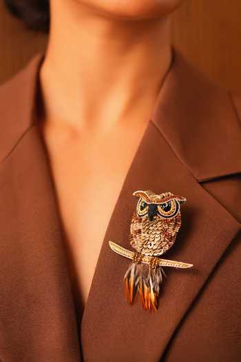 Buy_KARAARI_Black Owl Embroidered Brooch _Online_at_Aza_Fashions