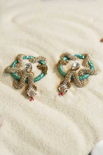 KARAARI_Green Snake Embroidered Earrings _Online_at_Aza_Fashions
