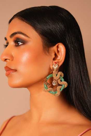 Buy_KARAARI_Green Snake Embroidered Earrings _Online_at_Aza_Fashions