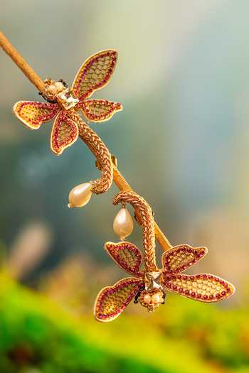 Buy_KARAARI_Pink Embroidered Dragonfly Earrings _Online_at_Aza_Fashions