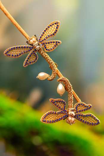 Buy_KARAARI_Blue Embroidered Dragonfly Earrings _Online_at_Aza_Fashions