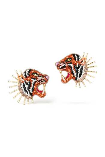 KARAARI_Black Roaring Tiger Embellished Earrings _Online_at_Aza_Fashions