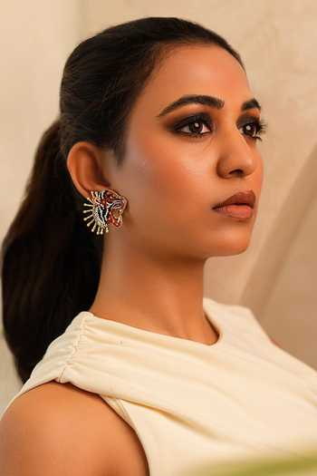 Buy_KARAARI_Black Roaring Tiger Embellished Earrings _Online_at_Aza_Fashions